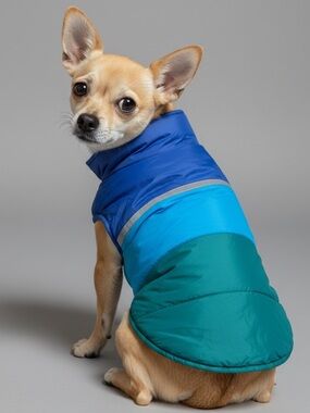 Colorblock Blue & Teal Puffer Dog Coat Jacket